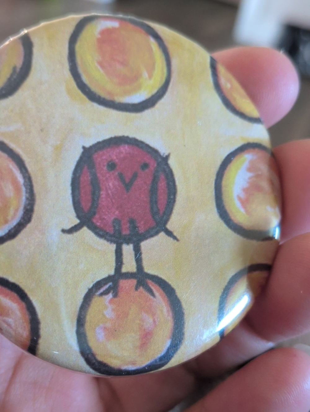 Compact Mirror With Red Bird Pattern